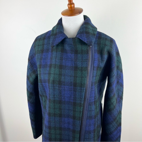 J. Crew Wool Zippered Coat Black Watch Tartan Size 4 Classic Academia Peacoat - Picture 4 of 15